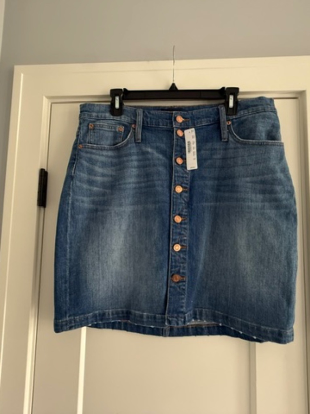 NWT J. Crew Button Front Blue Denim Jean Skirt Medium Wash  Size 32